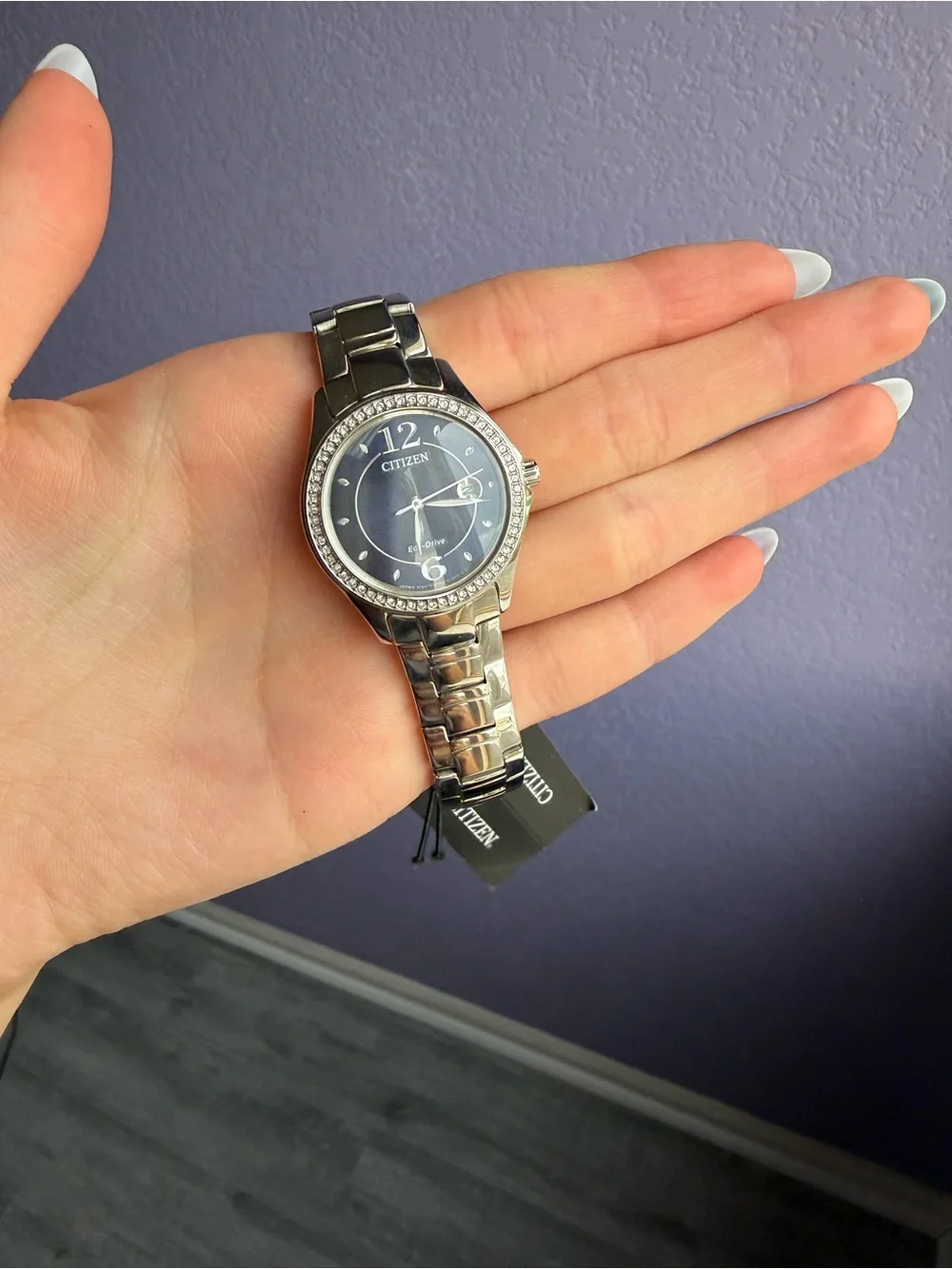 Citizen Ladies Stainless Steel Watch with Blue Dial and Crystal Bezel